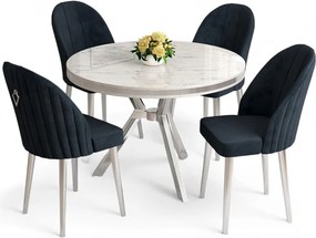 Mos étkezőgarnitúra, fehér márvány-króm, 90 cm – TR240CHR2925