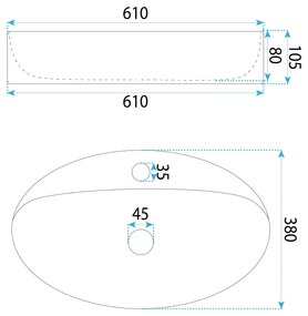 Rea Nastazja, pultra szerelhető mosdó 610x375x105 mm, fényes fehér, REA-U6359
