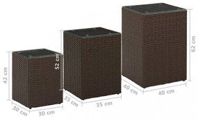 3 db barna polyrattan kisasztal üveg asztallappal