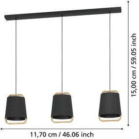 Eglo 390186 - Csillár zsinóron CAMALOZA 3xE27/40W/230V fekete