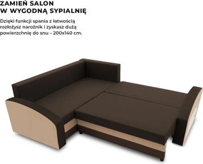 Grande sarokkanapé polcokkal , polc a jobb karfaban, baloldali, szövet anyag, hab töltet, barna