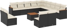 vidaXL 14 részes fekete polyrattan kerti ülőgarnitúra párnákkal