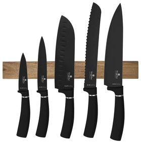 Matt fekete 6 részes rozsdamentes acél késkészlet akåcfa mågneses akasztóval Berlinger Haus Matte Black