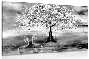 Kép gémek egy varászlatos fa alatt felete fehérben