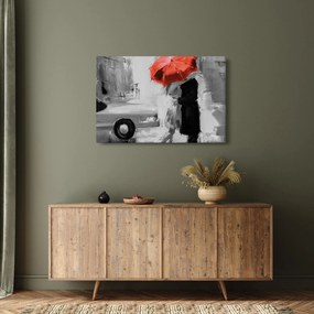 Kép - Szerelmespár egy esernyő alatt, piros (90x60 cm)