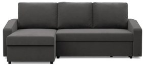 Zeus sarokkanapé, 1 ágyneműtartóval, döntött kartámasz, szövet anyag, univerzális oldal, hab töltet, szürke