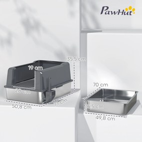 PawHut XXL Rozsdamentes Acél Macska WC Alom Tálca, 85L Nagy Kapacitás, Félzárt Macska WC Ház, Ráccsal és Csúszásmentes Talpakkal, Könnyen Tisztítható,