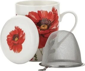 Porcelán teásbögre fedő virágszűrő 360 ml teához