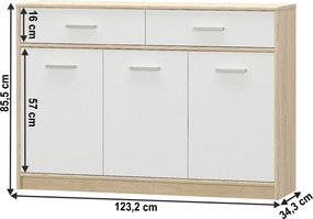 komód 3D2S, fehér/tölgy sonoma, TEYO