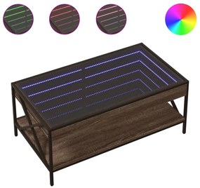 Barna tölgy végtelen hatású LED-es dohányzóasztal 90x50x38 cm