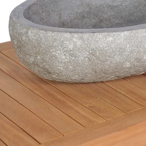 Tömör tíkfa fürdőszobai pipereszekrény folyami kő mosdóval