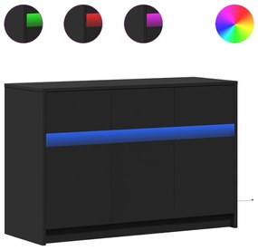 fekete szerelt fa TV-szekrény LED-ekkel 91 x 34 x 61 cm