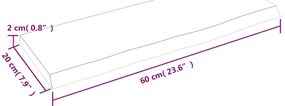 sötétbarna kezelt tömör tölgyfa fali polc 60x20x2 cm
