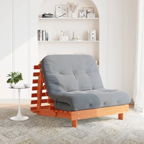 viaszbarna tömör fenyőfa futon kanapéágy matraccal 100x206x11cm