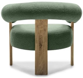 Sötétzöld design fotel KOKEI, tölgy