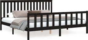 vidaXL fekete tömör fenyőfa ágykeret fejtámlával 200 x 200 cm