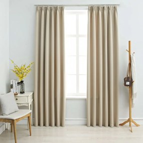 vidaXL 2 db bézs sötétítőfüggöny kampókkal 140 x 225 cm