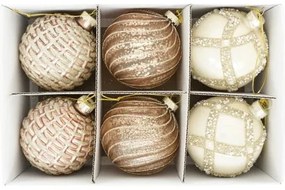 Karácsonyi üveg gömb dísz dombor mintával glitter dekorral akasztós 8 cm S/6