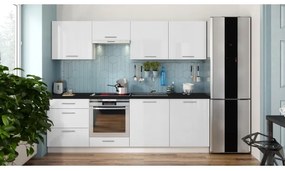 CELESTE 240 cm-es fényes fehér konyhabútor