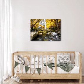 Üveg kép - Vízesések őszi tájban, sárga (70x50 cm)