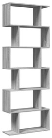6 szintes szürke sonoma fa elválasztó könyvespolc 70x24x193 cm