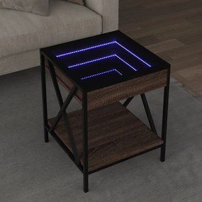 Barna tölgy végtelen hatású LED-es dohányzóasztal 40x40x49 cm