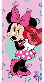 Rózsaszín frottír gyerek fürdőlepedő 70x140 cm Minnie – Jerry Fabrics