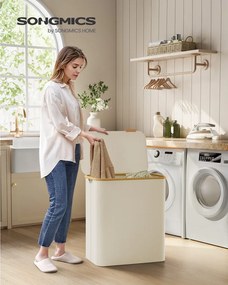 Szennyestartó Oxford szövet, 150L, kivehető hálós zsák, bambusz fogantyú krémfehér