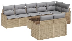 9 darabos Kerti kanapészett párnákkal Fekete poli rattan, 2 személyes Kerti kanapé párnákkal Bézs poli rattan