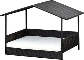 PawHut Rattan kültéri kutyafekhely előtetővel, hűsítő kisállatfekhely fémkerettel, levehető párna, kávébarna