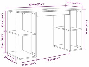 Íróasztal tárolóval Beton szürke 130 x 50.5 x 75 cm Faanyag