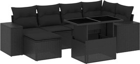 vidaXL 7 részes fekete polyrattan kerti ülőgarnitúra párnával