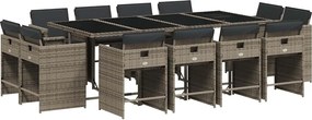 vidaXL 13 részes szürke polyrattan kerti ülőgarnitúra párnákkal