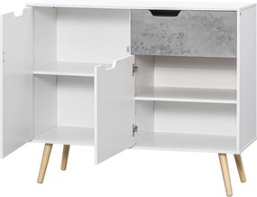 HOMCOM Konyhai Oldalszekrény Büfé Szekrény 2 Ajtóval és 1 Fiókkal, Tároló Szekrény Nappaliba, Irodába, Hálószobába Modern Stílus 98x39x81,5 cm Fehér |