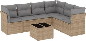 vidaXL 7 részes bézs polyrattan kerti ülőgarnitúra párnákkal