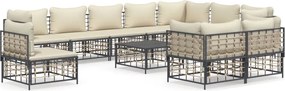 vidaXL 11 részes antracitszürke polyrattan kerti ülőgarnitúra párnával