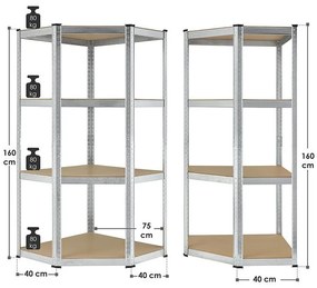 Juskys Sarokpolc - 160x75x40-75 cm - ezüst színű