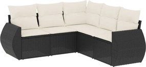 vidaXL 5 részes fekete polyrattan kerti kanapészett párnákkal