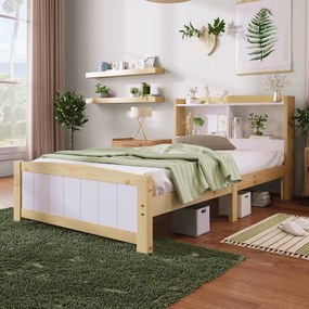 Tömörfa egyszemélyes ágy, fenyő ágykeret 90 x 200 cm matraccal