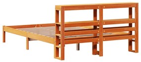 viaszbarna tömör fenyőfa ágykeret fejtámlával 120 x 200 cm