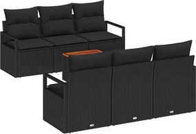 vidaXL Kerti Kanapé Szett párnával 7 pcs Fekete polirattan