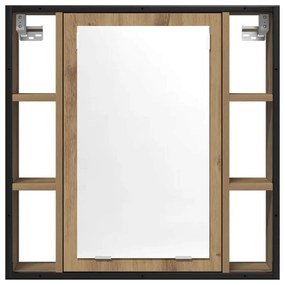 kézműves tölgy szerelt fa tükrös fürdőszobaszekrény 60x16x60 cm