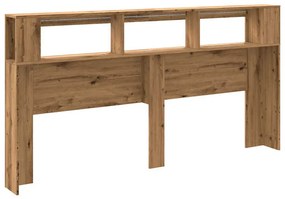 kézműves tölgyszínű szerelt fa LED-es fejtámla 200x18,5x103,5cm