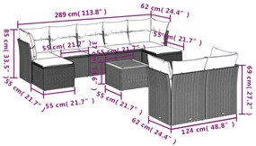 10 részes szürke polyrattan kerti ülőgarnitúra párnákkal