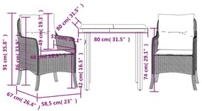 3részes világosszürke polyrattan kerti étkezőgarnitúra párnával