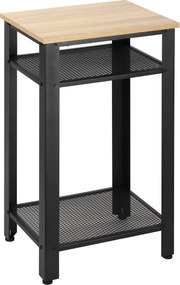 HOMCOM Ipari Stílusú Éjjeliszekrény 2 Fém Rácsos Polccal és Állítható Lábakkal 45x35x75 cm Tölgy és Fekete | Aosom