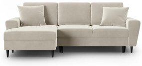 Bézs bársony kinyitható tárolóhelyes sarokkanapé (bal oldali-heverő résszel) Kyoto – Cosmopolitan Design