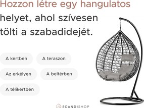 Fekete függőfotel KOKON állvány nélkül, világoszöld mintás párna
