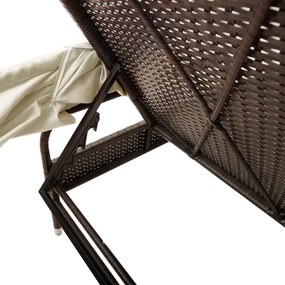 barna polyrattan napozóágy tetővel és asztallal