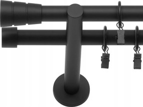 Függönykarnis Dupla Fekete Matt 220 CM 19+19 MM Végek Csendes Kerekek